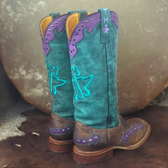 TIN HAUL ladies "WILD ROSE" cowboy boots brown/teal/purple leather Arrows sz 8 - Picture 6 of 16